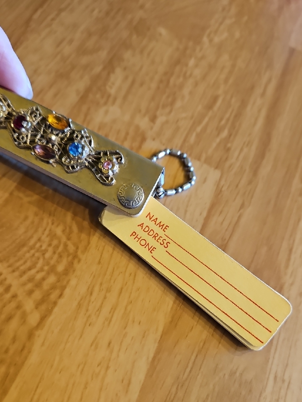 •Vintage miniature address book keychain gold tone rhinestone embellished - Picture 3 of 7